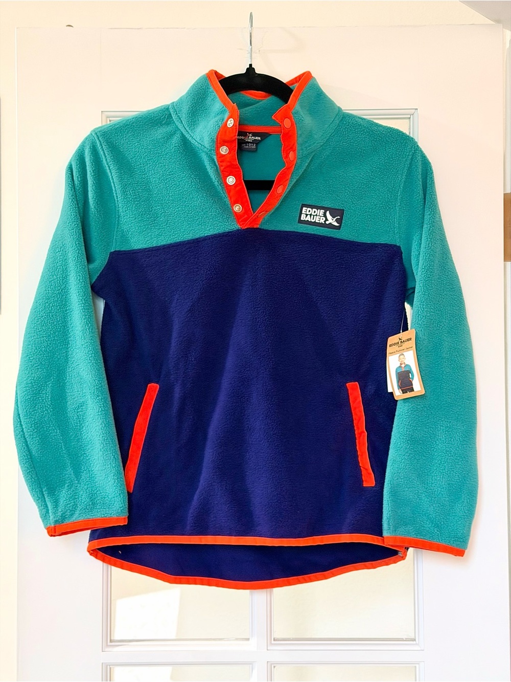 Eddie Bauer Kids Colorblock Fleece Pullover Teal, Navy & Orange Trim
